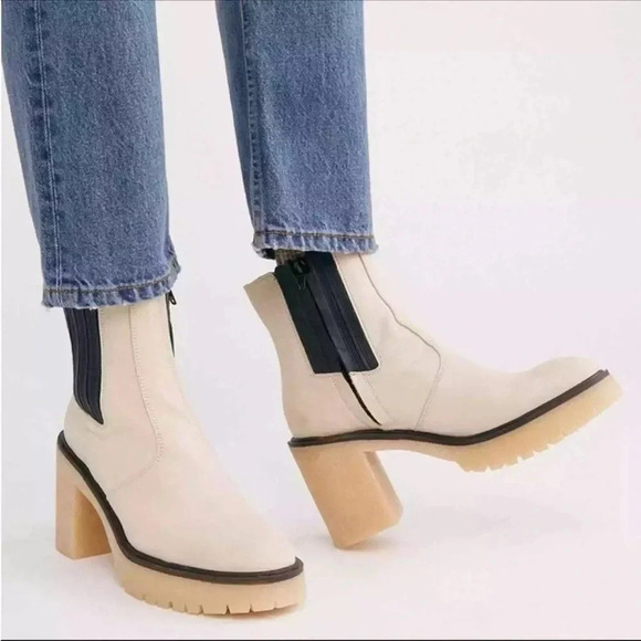 Free People Cream and Black Heeled Boots - Picture 12 of 14